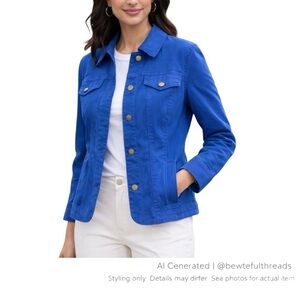 Vibrant Blue Utility Blazer Jacket Tailored Cotton Stretch Preppy Casual M